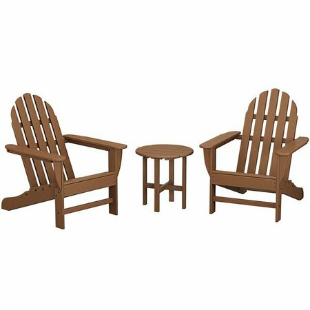 POLYWOOD Classic Teak Patio Set with Adirondack Chairs and Round Side Table 633PWS4171TE